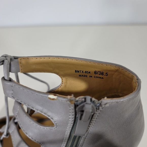 Chinese Laundry Block Heel Gray Lace Up Sandals  Zipper Peep Toe Size 6 wood - Picture 5 of 8